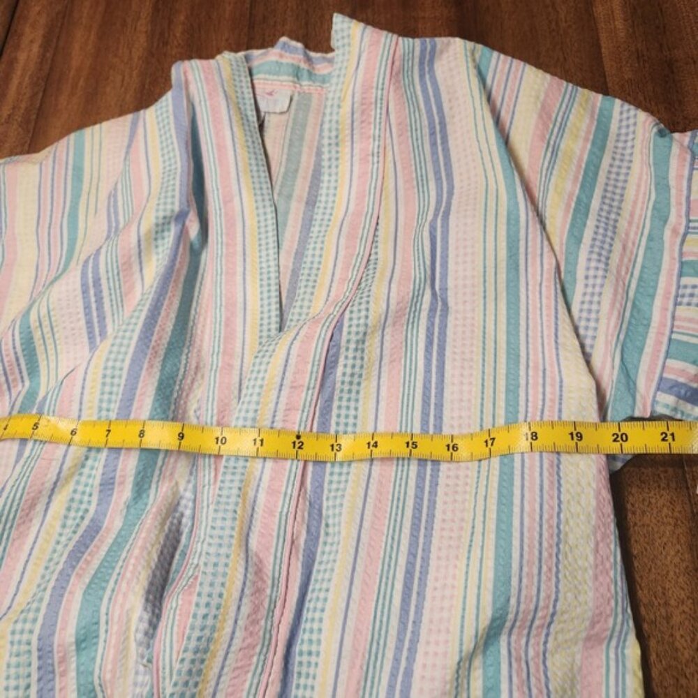 Deadstock Sentiments Pastel Striped Seersucker Cotton Robe Pink Blue Womens M - Picture 7 of 7